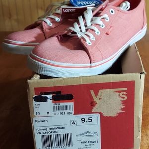 VANS Rowan Red Linen Ortholite Lace Up Sneakers US 9.5W